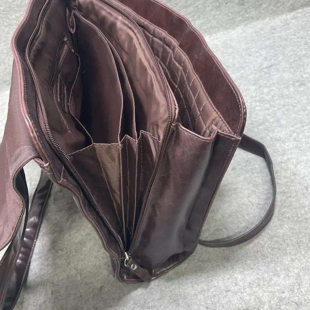 Vintage Worthington Faux Leather Dark Brown Briefcase Computer Work Shoulder Bag